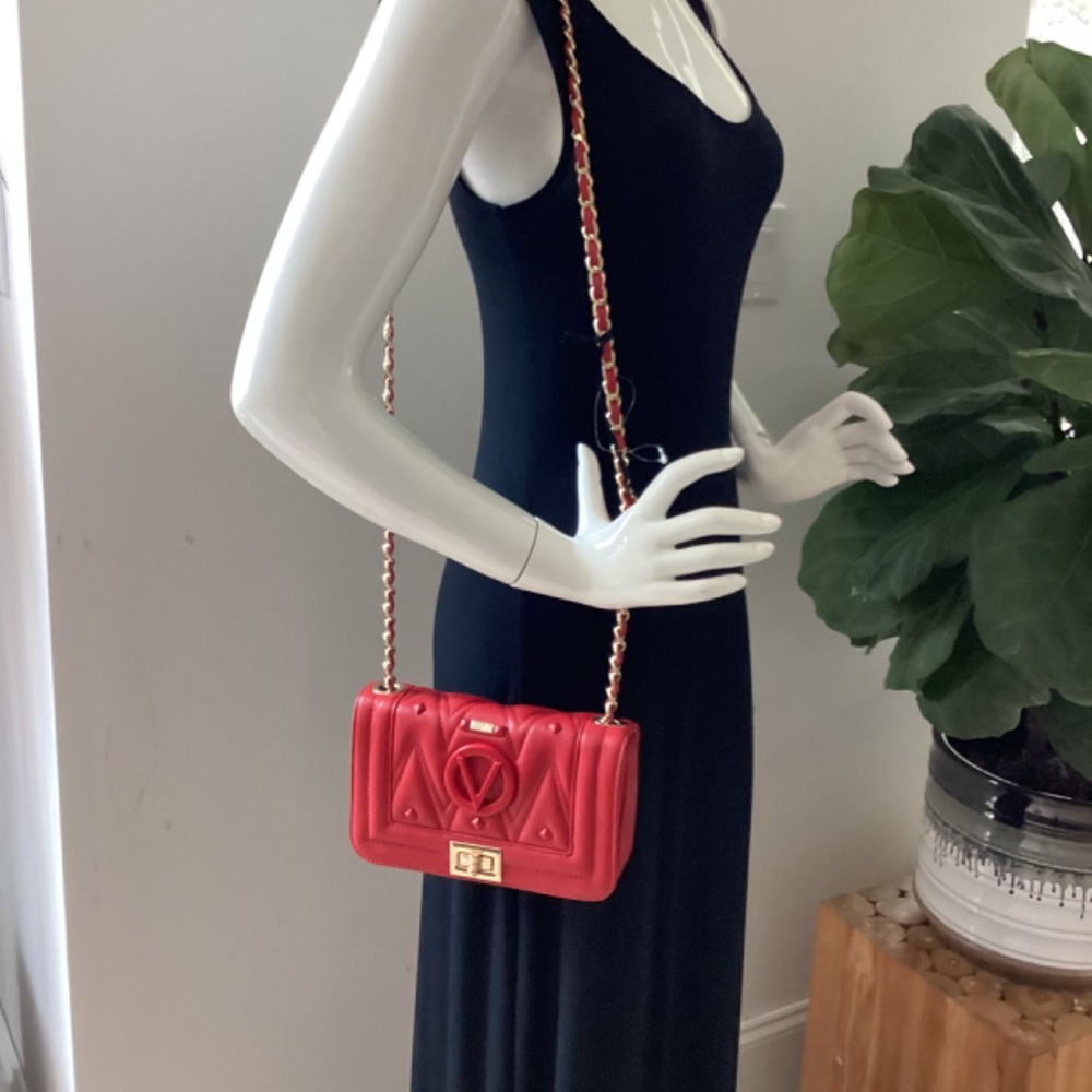 REDUCED VALENTINO by Mario Valentino Quilted Red Leather Shoulder Crossbody Bag - Picture 4 of 13